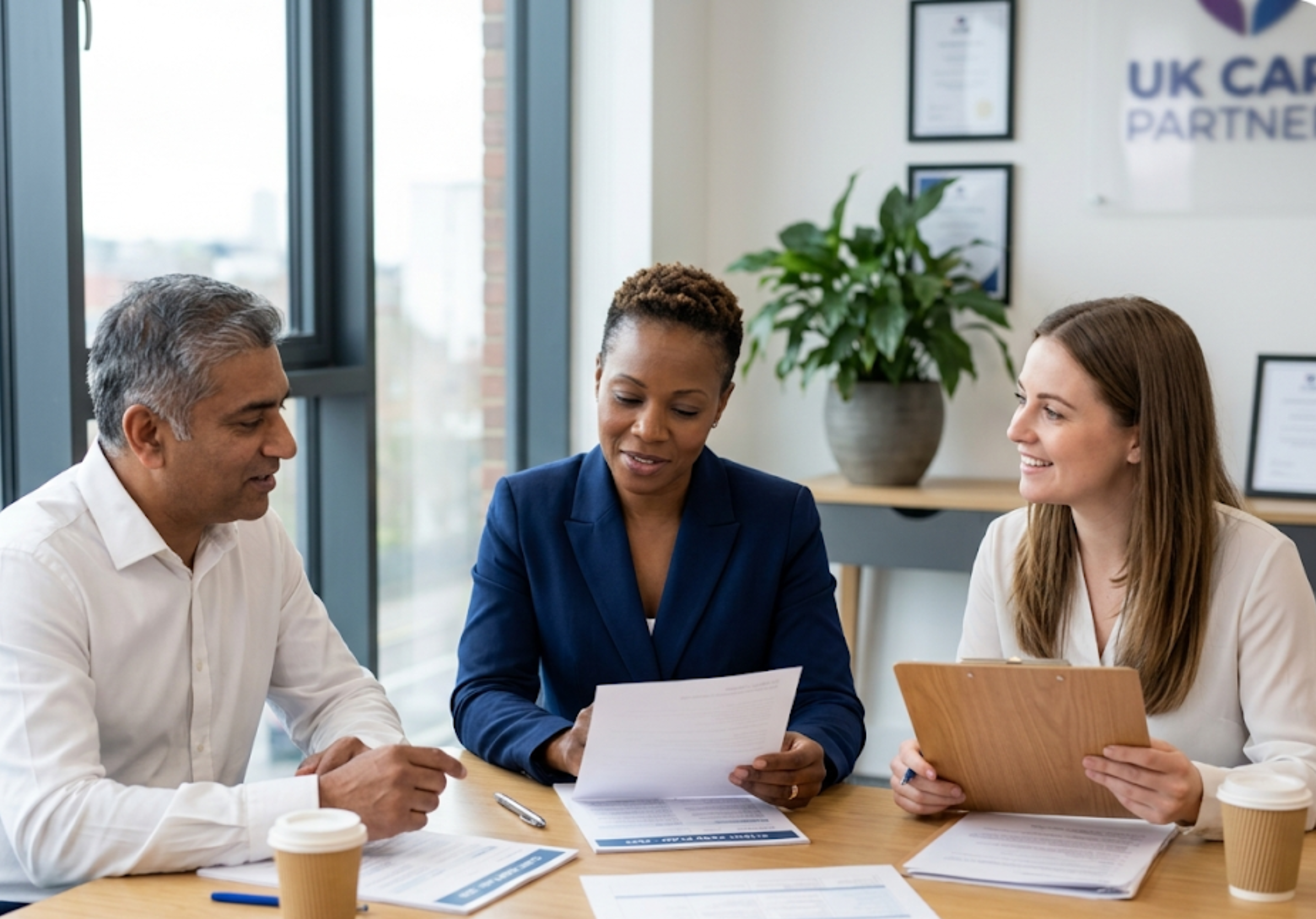 GEG Care's founding management team reviewing care plans together at their local office.